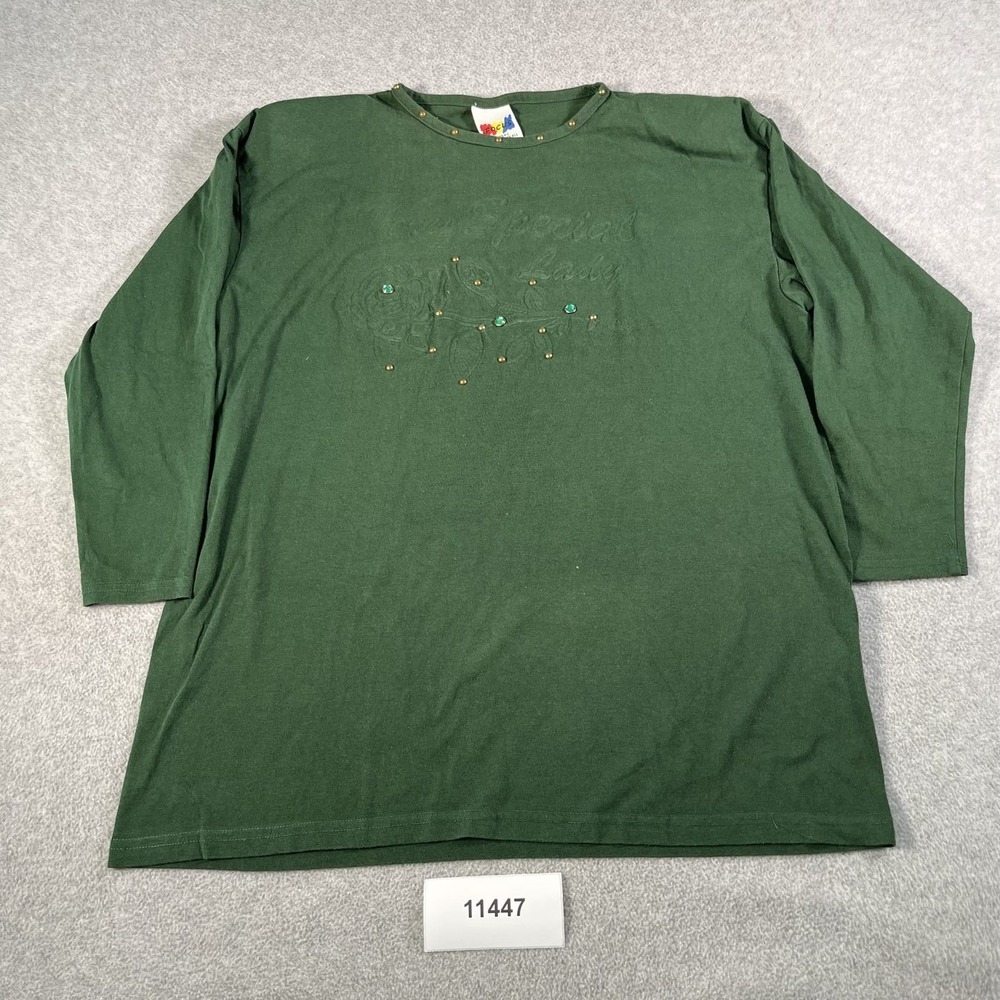 Vintage Focus Special Lady Rose Embossed Studded Top Green One Size Made in USA